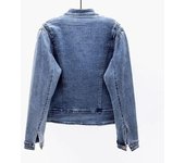 Chaqueta vaquera bordada con cuello alto, abrigo corto para mujer, chaqueta holgada y elástica estilo chinoiserie vintage, camisa cálida de manga larga para otoño S azul