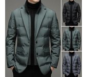 Chaqueta de traje de algodón para hombre, cuello alto, manga larga, botones, cremallera, solapa, chaqueta de traje, dos piezas, abrigo acolchado falso 2XL gris