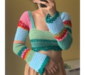 Suéter de punto para mujer, nuevo jersey de cuello cuadrado con rayas de colores a juego, tejido a mano, de manga larga XL