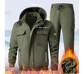 Conjunto de 2 piezas de herramientas de invierno para exteriores para hombre, mono impermeable, chaquetas resistentes al frío y cálidas, además de traje grueso de terciopelo XXXXL negro