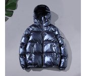 Chaqueta acolchada de algodón con capucha y manga larga para hombre, con acabado brillante y bolsillos, holgada L negro
