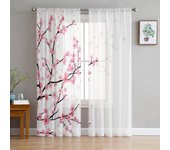 Cortinas para sala de estar de tul con flor de cerezo de primavera, decoración de dormitorio, gasa transparente moderna, cortina para ventana de cocina 1 PCS W100XH250cm&Rod Pocket