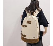 Mochila de color en contraste, mochila escolar para estudiantes de secundaria de gran capacidad, mochila con letras beige
