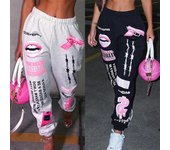 Pantalones de chándal con estampado de marca para mujer, pantalón de chándal holgado, informal, con cintura elástica, estilo hip hop, para baile y deportes S negro