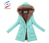 SCIONE Mujer Parka Moda Invierno Chaquetas Cálidas Mujer Piel Cuello Abrigos Parkas Sudaderas Lady Algodón L verde del ejército