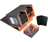 Expositor de cartas coleccionables Venssu Deck con capacidad para 200 dados, incluye 2 divisores y 1 magnético, compatible con Pokémon Duema y varias fundas para juegos de cartas.