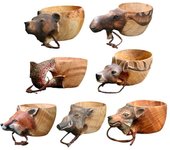 Taza portátil de madera tallada a mano con forma de cabeza de animal, ideal para acampar al aire libre, accesorios de cocina