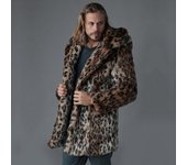 Otoño e Invierno nuevo abrigo de piel para hombres patrón de leopardo abrigo de longitud media para hombres rompevientos cálido y grueso Casual 6XL