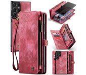 Retro Multifuncional Flip Cuero Cremallera Cartera 9 Ranuras para tarjetas Funda para teléfono con bolsillo para Samsung S23 S22 Ultra iPhone 15 14 13 Pro Max Contraportada Samsung S10 negro