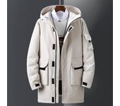 Parka larga con capucha para hombre, abrigo holgado de talla grande, chaqueta cálida con cremallera, chaqueta gruesa de color sólido, chaqueta de algodón forrada XS blanco