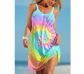 Vestido veraniego sexy para mujer, estampado 3D con teñido anudado colorido, top playero Y2K Harajuku, ropa de talla grande para mujer 5XL