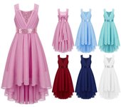 Vestido de princesa de fiesta fruncido con lentejuelas brillantes para niñas, vestido de gasa elegante con dobladillo alto y bajo sin mangas para cóctel y cumpleaños 3-4 Years color rosa