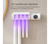Esterilizador de cepillos de dientes con luz ultravioleta y pantalla LCD, 4 ranuras, recargable por USB, soporte para cepillos de dientes montado en la pared para baño, limpiador de cepillos de dientes eléctrico blanco