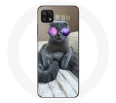 Coque pour Samsung Galaxy A22 5G Chat avec Lunettes de vue violettes