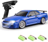 Coche de control remoto, vehículo de deriva eléctrico de juguete de 2,4 GHz con giroscopio, luces LED, 3 baterías recargables 1 battery negro