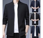 Abrigo de primavera y otoño para hombre, cárdigan de manga larga con cremallera y Color sólido con cuello levantado, chaqueta de traje Formal entallada con bolsillos para negocios 2XL negro