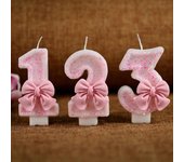 Bonitas velas para tartas con números en 3D y lazo rosa para decoración de fiestas de cumpleaños, herramientas para decorar tartas