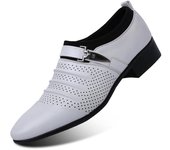 Zapatos de cuero negros, marrones y blancos de verano para hombre, zapatos de vestir con punta estrecha, sandalias formales sin cordones de alta calidad para hombre h78 38