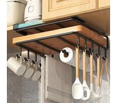 Organizador colgante debajo del armario de la cocina, estante de almacenamiento para tabla de cortar, soporte para papel de cocina, sin perforación, tapa de olla, gancho para utensilios de cocina