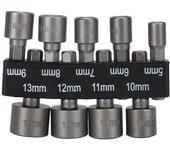 Juego de 9 puntas de vaso de 14 pulgadas con vástago hexagonal de acero al cromo vanadio y soporte para destornillador.