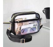 Bolso bandolera transparente impermeable correa ajustable portátil ligero cierre de cremallera gran capacidad teléfono dinero gafas almacenamiento al aire libre negro