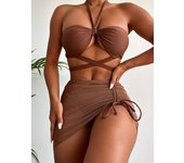 Bikini de 3 piezas, trajes de baño para mujer, conjunto de Bikinis con cuello Halter, traje de baño femenino de estilo vendaje, trajes de baño, ropa de playa, trajes de baño S rojo