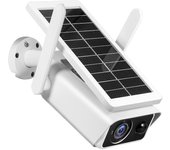 Cámara de seguridad solar para exteriores, cámara de vigilancia inalámbrica para el hogar con batería recargable de 4MP, WiFi blanco