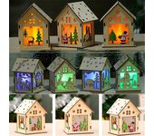 Navidad llevó la luz casa de madera lindo árbol de Navidad adornos colgantes decoración de vacaciones H01