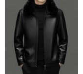 Chaqueta de cuero, chaqueta integrada de piel para hombre, engrosamiento de felpa de invierno, cuello de piel desmontable de mediana edad, chaqueta de solapa para hombre del padre XXXXL