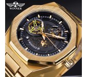 Winner-reloj mecánico automático para hombre, pulsera deportiva de Metal Steampunk con esfera Irregular, relojes de acero inoxidable dorados y negros, resistente al agua azul