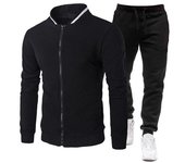 Conjunto deportivo de fitness para hombre, chaqueta de manga larga transpirable y agradable para la piel, pantalones con cintura elástica, chándal informal para exteriores, traje de jogging para hombre M negro