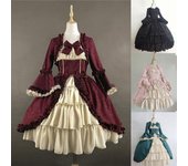 Vestido de lolita gótica japonesa para mujer, vestido de princesa de manga larga con encaje de oso y lazo estilo kawaii azul XXXXXL negro