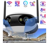 2024 Nueva lente dual 180 ° Gran angular Cámara IP panorámica WIFI POE Detección humana / de automóvil Seguimiento automático Cámaras de vigilancia de seguridad 4MP EU Plug