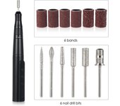 Kit de pulido de taladro de uñas eléctrico, pluma de taladro de uñas de 35000 RPM, máquina de manicura y pedicura recargable con negro