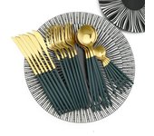 Juego de vajilla de acero inoxidable de 24 Uds., juego de cubiertos de cocina de oro verde, cuchillo, tenedor, cuchara, cubiertos, vajilla, cubiertos minimalistas