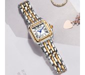 Mini reloj nuevo para mujer, elegante reloj de cuarzo a la moda, correa de acero inoxidable, reloj impermeable para mujer, puntero azul oro