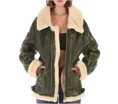 Chaqueta de mujer con forro polar de cuero y pelo grueso integrado S rojo