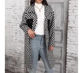 Chaquetas a cuadros para mujer, chaquetas cálidas de lana sintética para invierno y otoño, abrigo con cuello de solapa y botones, prendas de vestir exteriores de manga larga con bolsillos, chaquetas de gran tamaño para mujer S negro
