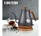 Hervidor eléctrico retro de cuello de cisne de 1.0L, cafetera manual de boca estrecha, tetera con revestimiento de acero inoxidable y termómetro. 220V&us gris