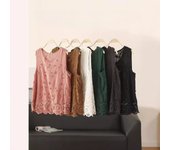 Chaleco de encaje bordado de algodón para mujer, sin mangas, con relieve retro y encaje hueco One size marrón