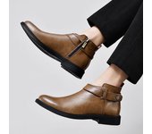 Zapatos de hombre de marca, botas Chelsea informales para hombre, botas de exterior cómodas de cuero genuino, botas de moto cálidas de felpa para invierno 37