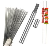 100 brochetas de acero inoxidable para barbacoa, portátiles, reutilizables, con tubo de hierro para kebab, resistentes al calor, accesorios para parrilla al aire libre 1 Set