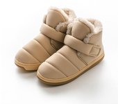 Zapatillas cálidas de invierno para zapatos de casa unisex, forro polar cómodo, forro de piel sintética, pantuflas tipo botín para mujeres y hombres, zapatos de interior para el hogar, botas de casa 36-37 beige