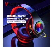 Auriculares Bluetooth con luz LED, subwoofer, teléfono móvil, inalámbrico, con cable, tarjeta SD, auriculares 5,0 negro