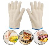 Guantes de horno resistentes al calor, par con dedos, manoplas para barbacoa, agarraderas largas para cocinar blanco