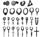 1 par de pendientes de acero inoxidable estilo punk, juego de pendientes negros para hombres y mujeres, accesorios de joyería para piercing de oreja estilo hip hop vintage