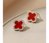 Pendientes de trébol de cuatro hojas de Color rojo, blanco y verde, pendientes de moda simples de gama alta, pendientes de temperamento rojo neto rojo