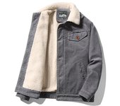 Chaqueta de algodón de pana de invierno para hombre, chaqueta informal con cuello levantado, chaqueta de algodón cálida M gris
