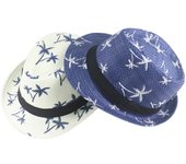 Sombrero de paja de verano para niños, sombreros estampados para bebés, sombrero de jazz panamá para niños, gorra de playa para el sol al aire libre azul oscuro