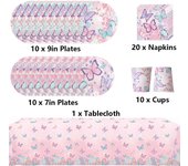 Vajilla de fiesta de mariposa rosa, 51 Uds., incluye platos, vasos, servilletas, mantel